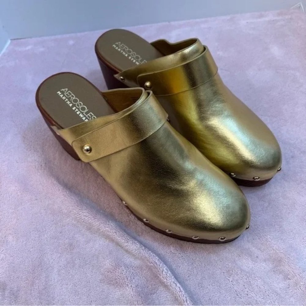 Aerosoles Martha Stewart Dorian Gold Mule Clogs Size 10